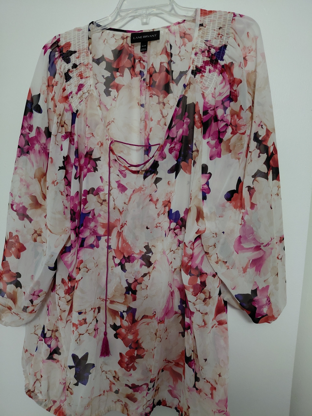 Lane Bryant Floral Tie-Front Blouse in Pink and Cream